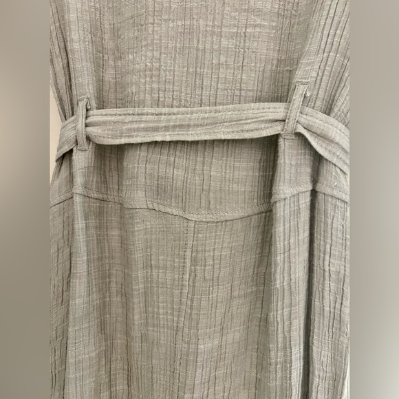Max Studio London Light Grey Crinkled Belted Double Breasted Duster Dress Size M - Picture 6 of 12